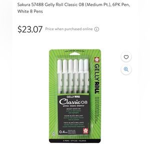 New in Packaging White Jelly Roll Gel Pens Pack of 6